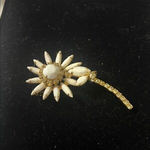Vintage Gold Tone and White Flower Brooch